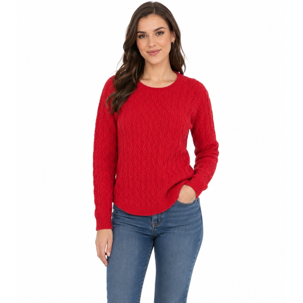 Jeanne Pierre Red Cable Knit Sweater Women's Size L 100% Cotton Crew Neck Cozy